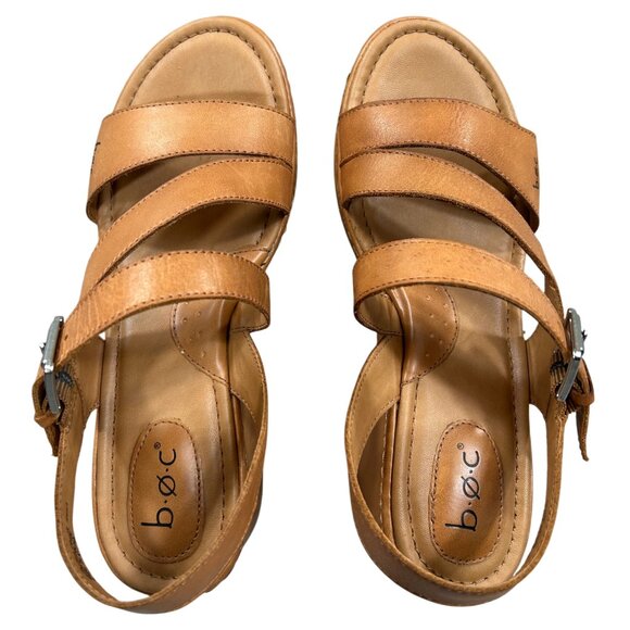 b.o.c. Born Concepts Alma Tan Leather Buckle Wedge Sandal Size 9 - Picture 4 of 15